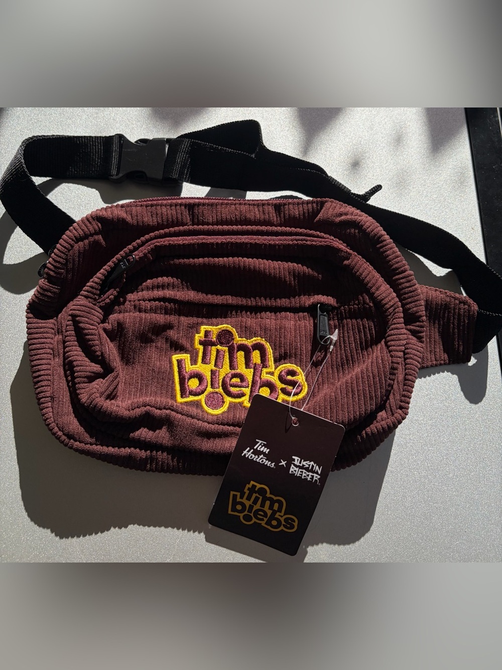 NWT Tim Hortons x Justin Bieber Brown Corduroy Belt Bag